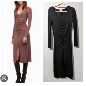 $145 BLACK NWT HOST PICK  Wilfred Aveyron MIDI Dress Slit Ruched XS